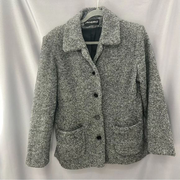 Sandro Women’s Black & White Button Down Blazer Style Coat Size Medium - Picture 1 of 9